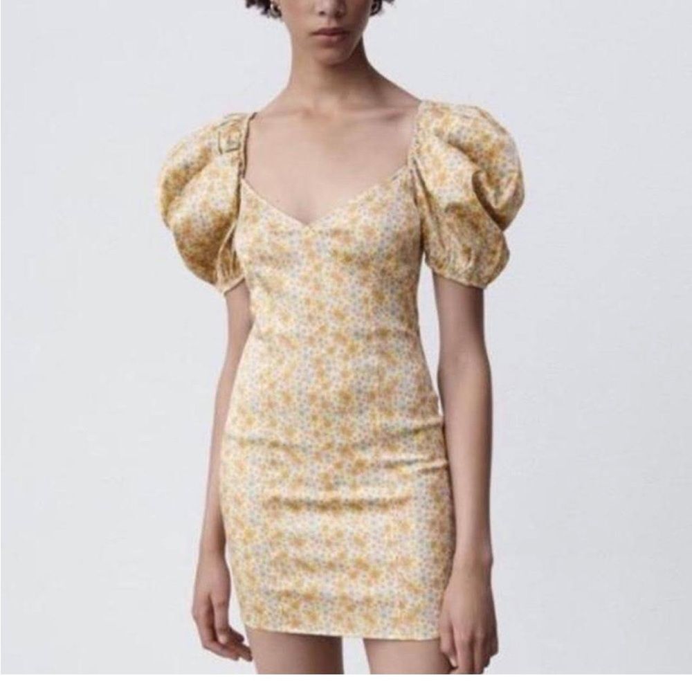Zara S Floral Puff Sleeve Mini Dress